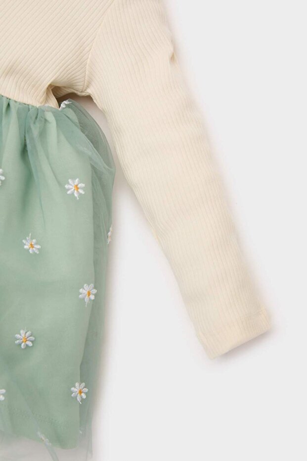 Kız Bebek Çiçekli Uzun Kollu Tül Elbise D9327A525SP - 3