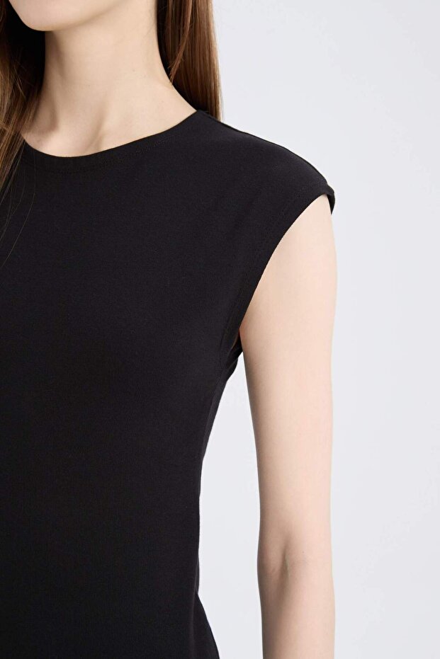 Bodycon Vücudu Saran Bisiklet Yaka Ribana Kısa Kollu Midi Elbise D5220AX25SP - 5