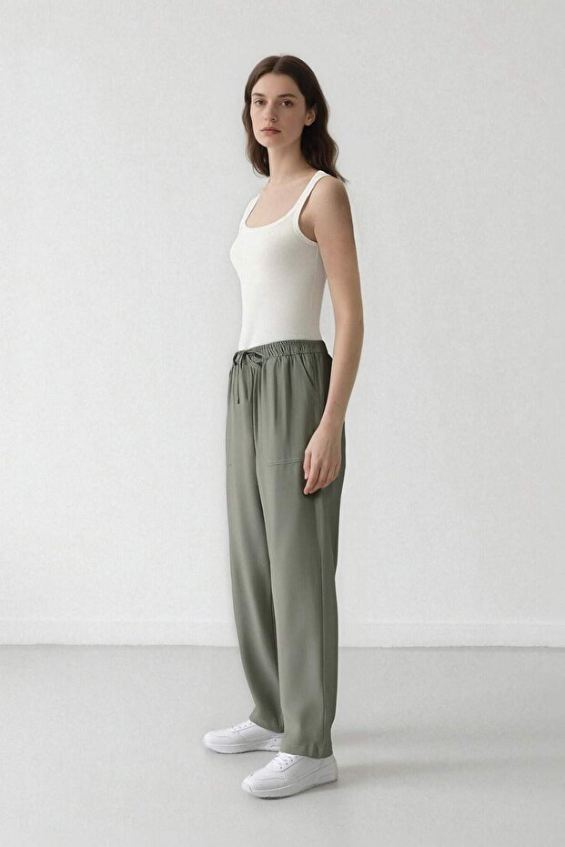 Straight Fit Çift Cepli Yüksek Bel Düz Paça Modal Kumaş Pantolon E5962AX25SP - 5