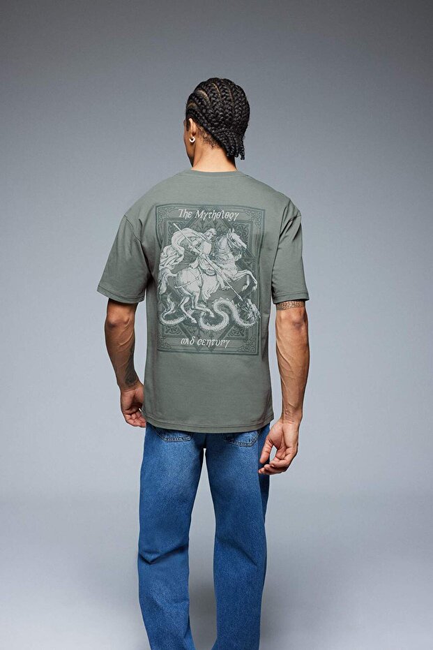 100% Cotton Oversize Wide Fit Crew Neck Back Printed Short Sleeve T-Shirt D9346Ax25Sp