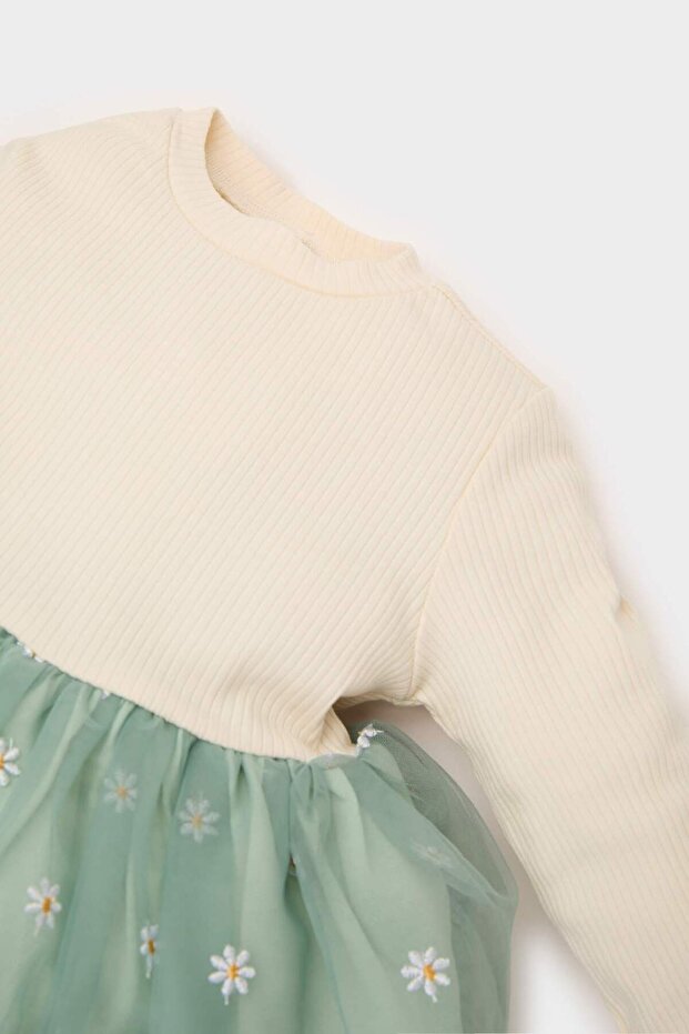 Kız Bebek Çiçekli Uzun Kollu Tül Elbise D9327A525SP - 2