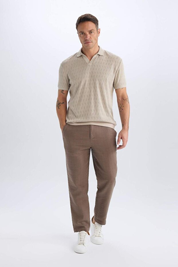 Regular Fit Polo Yaka Kısa Kollu Örgü Görünümlü Tişört B6536AX25SP - 3