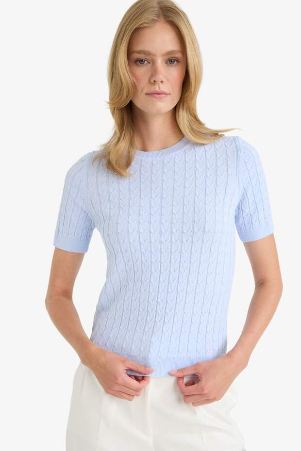 Regular Fit Bisiklet Yaka Basic Düz Triko Kısa Kollu Kazak D3306AX25SM - 3