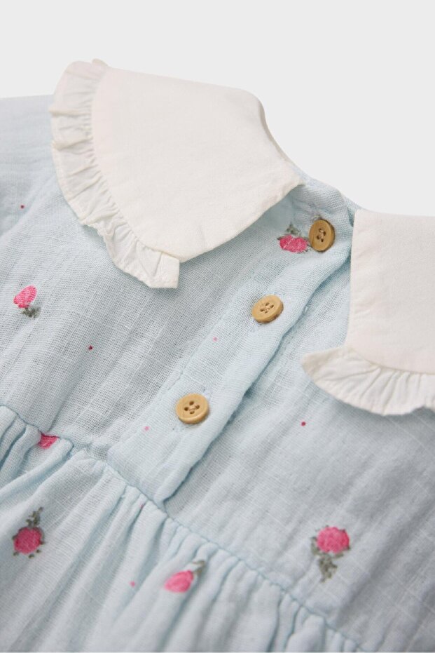 طقم مكون من قطعتين للفتيات حديثي الولادة من الموسلين بأكمام طويلة وجوارب طويلة D9091A525SP - 3