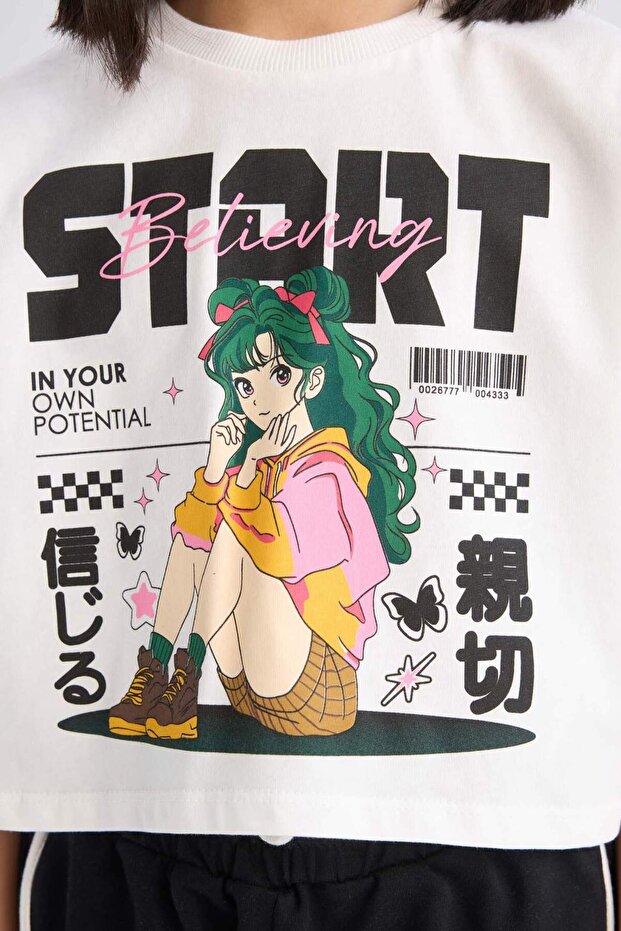 Kız Çocuk 2'li Takım Kısa Kollu Tişört Beli Lastikli Şort E3817A825SM - 5