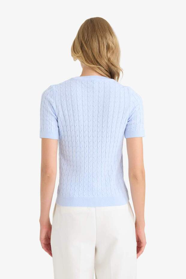 Regular Fit Bisiklet Yaka Basic Düz Triko Kısa Kollu Kazak D3306AX25SM - 4