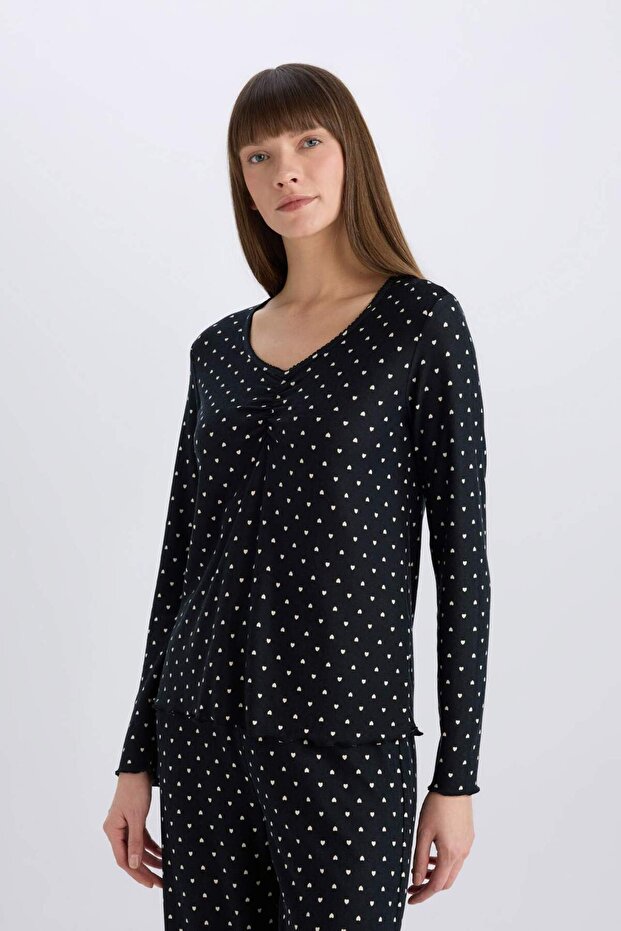 Pijama Takımı Softshell Uzun Kollu Üst Esnek Belli Uzun Alt-Fall in Love D8453AX25SP - 4
