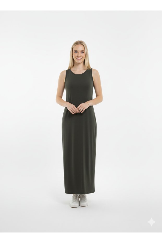 2270_Women, Japanese Sleeve (Sleeveless), 100% Cotton Interlock Long Length Gilet Dress