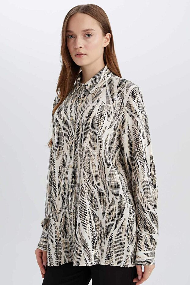 Regular Fit Desenli Uzun Kollu Gömlek Tunik E0786AX25SP - 1
