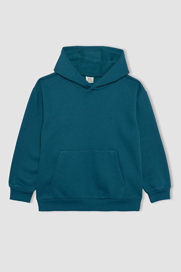Erkek Çocuk Basic Düz Kapüşonlu Sweatshirt B7773A8NS - 7