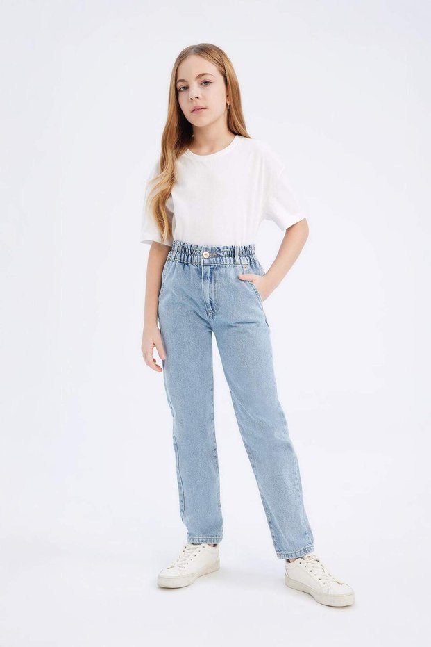 Paperbag Jogger Cotton Jean Trousers for Girls D7112A825Sm