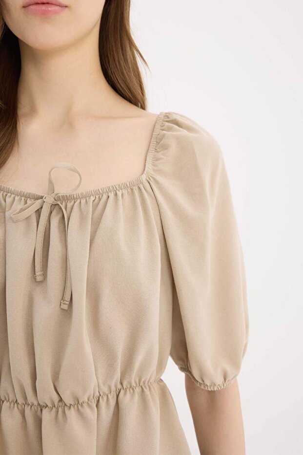 Regular Fit U Yaka Keten Karışımlı Uzun Kollu Bluz E7119AX25SP - 5