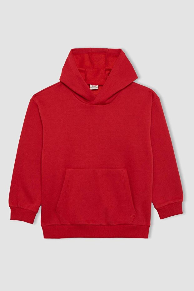 Erkek Çocuk Basic Düz Kapüşonlu Sweatshirt B7773A8NS - 7