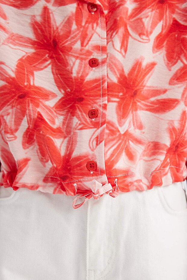 Kız Çocuk Desenli Crop Kısa Kollu Gömlek D7640A825SM - 5