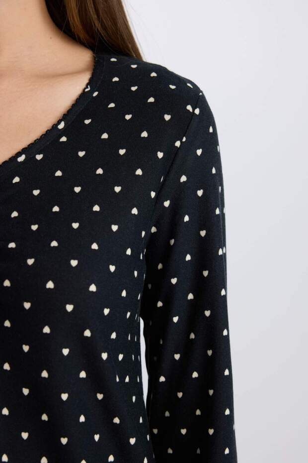 Pijama Takımı Softshell Uzun Kollu Üst Esnek Belli Uzun Alt-Fall in Love D8453AX25SP - 5