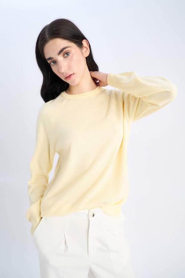 Relax Fit Bisiklet Yaka Basic Düz Triko Kazak I6913AZ24WN - 4