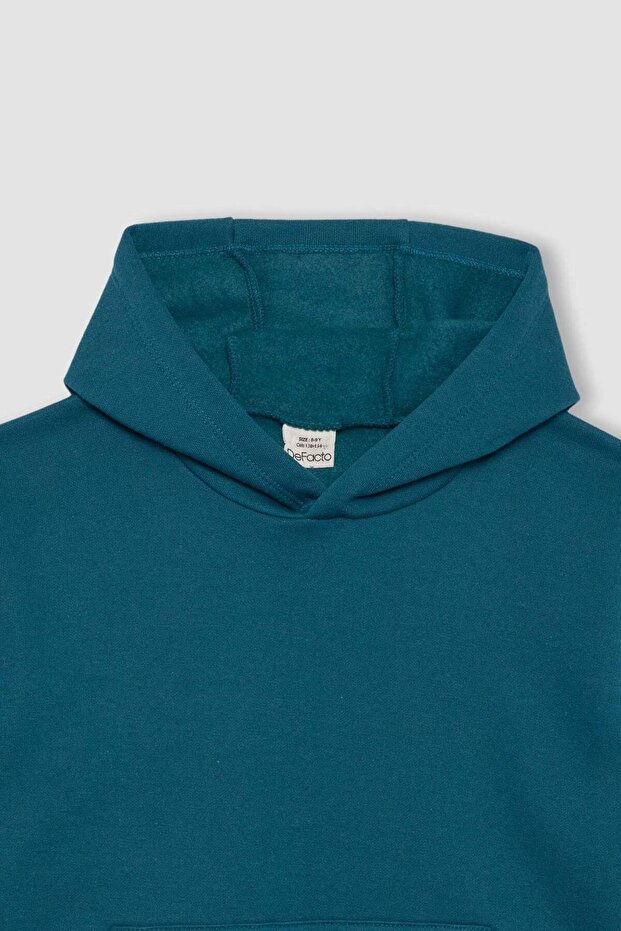 Erkek Çocuk Basic Düz Kapüşonlu Sweatshirt B7773A8NS - 8