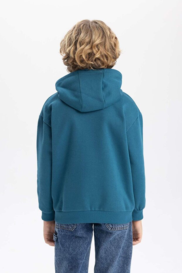 Erkek Çocuk Basic Düz Kapüşonlu Sweatshirt B7773A8NS - 6
