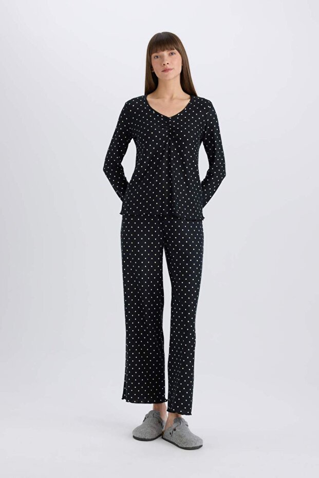Pijama Takımı Softshell Uzun Kollu Üst Esnek Belli Uzun Alt-Fall in Love D8453AX25SP - 2