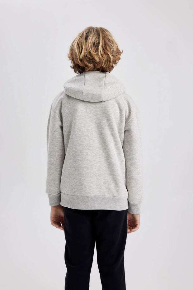 Erkek Çocuk Basic Düz Kapüşonlu Sweatshirt B7773A8NS - 5