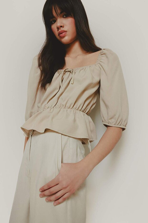 Regular Fit U Yaka Keten Karışımlı Uzun Kollu Bluz E7119AX25SP - 7