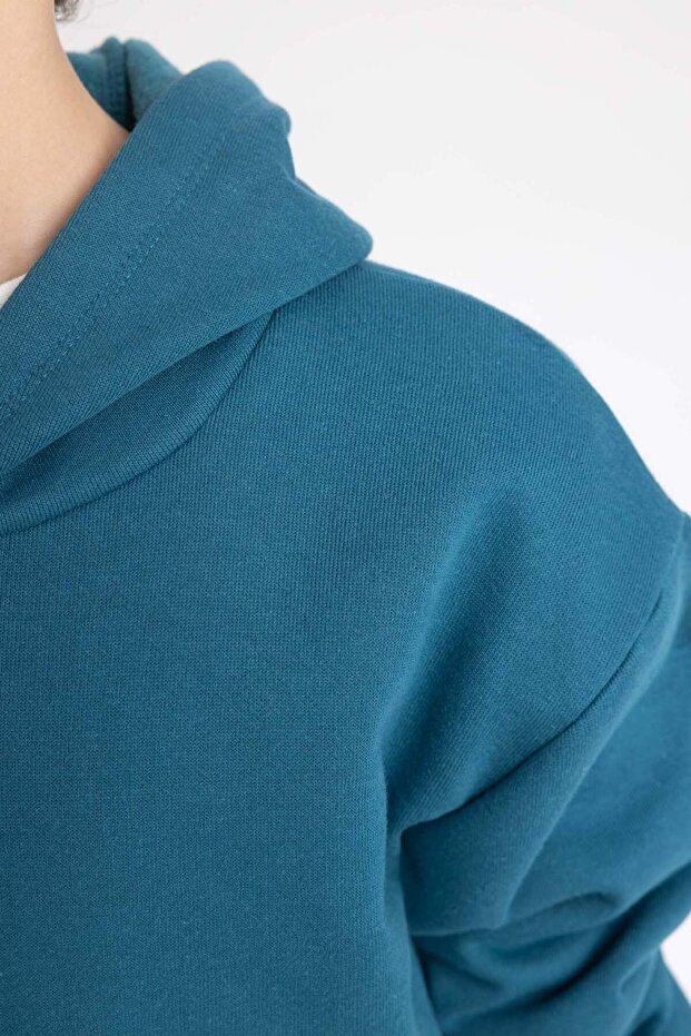 Erkek Çocuk Basic Düz Kapüşonlu Sweatshirt B7773A8NS - 5