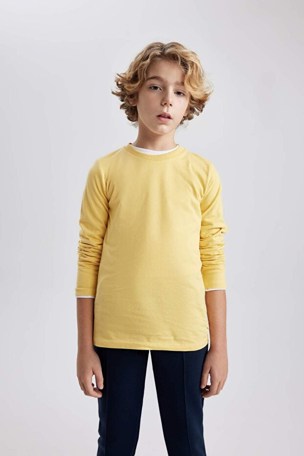 تي شيرت للأولاد ذو قصة عادية وياقة دائرية وأكمام طويلة - 3