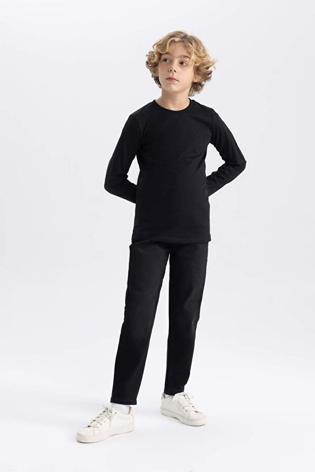 Erkek Çocuk Bisiklet Yaka Basic Düz Uzun Kollu Tişört B7771A8NS - 2