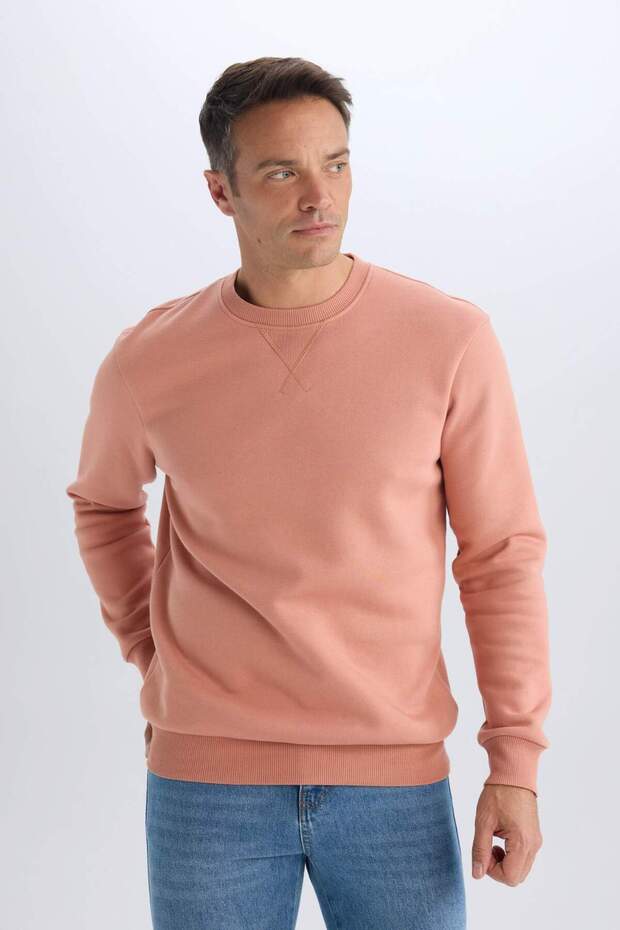 Regular Fit Crew Neck Χοντρό Basic Απλό Φούτερ T3777AZ25SP - 1