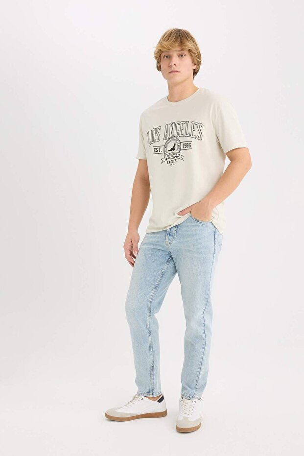 %100 Pamuk Regular Fit Bisiklet Yaka Baskılı Kısa Kollu Tişört D5577AX25SP - 2