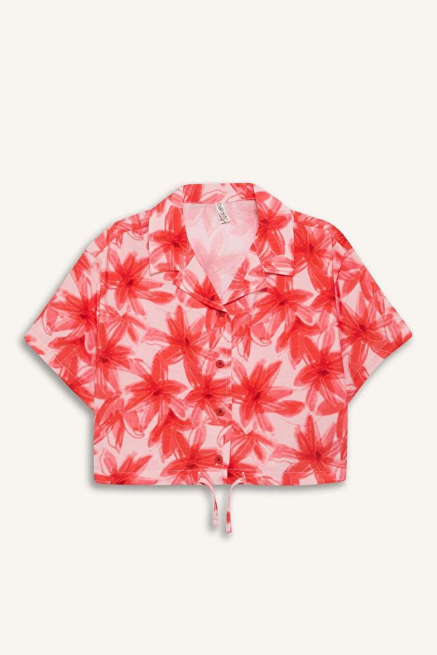 Kız Çocuk Desenli Crop Kısa Kollu Gömlek D7640A825SM - 7