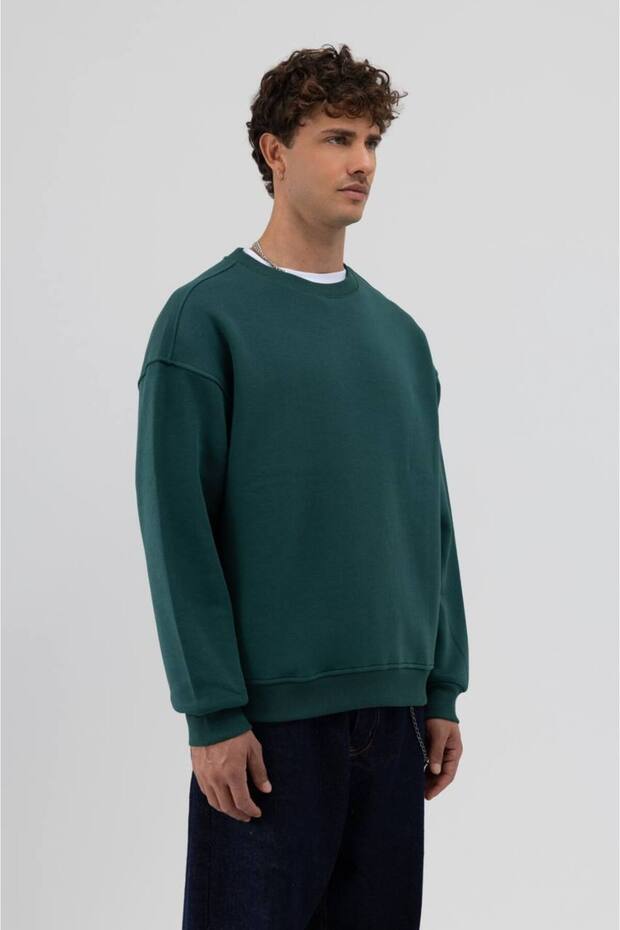 Basic Yeşil Unisex Oversize Premium Sweatshirt - 3