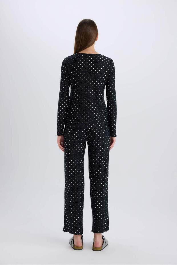 Pijama Takımı Softshell Uzun Kollu Üst Esnek Belli Uzun Alt-Fall in Love D8453AX25SP - 7
