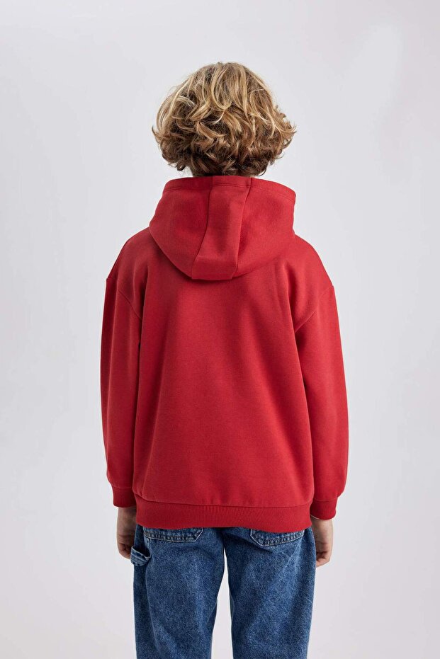 Erkek Çocuk Basic Düz Kapüşonlu Sweatshirt B7773A8NS - 6