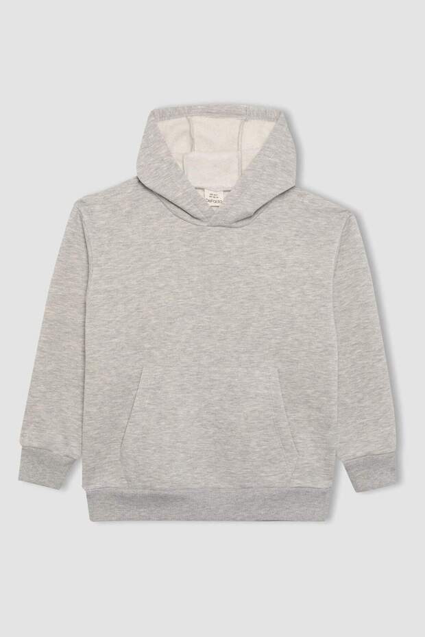 Erkek Çocuk Basic Düz Kapüşonlu Sweatshirt B7773A8NS - 6