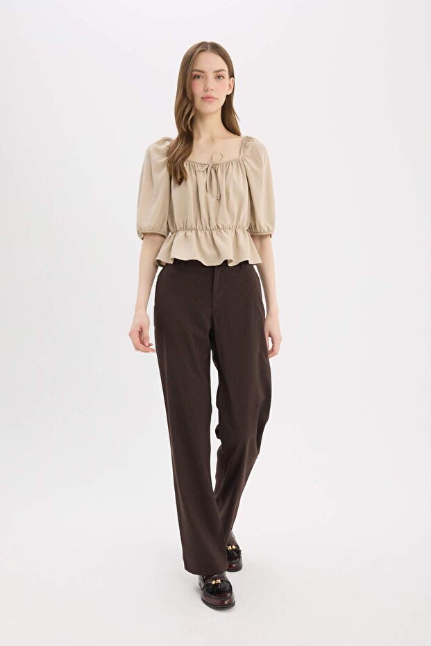 Regular Fit U Yaka Keten Karışımlı Uzun Kollu Bluz E7119AX25SP - 2