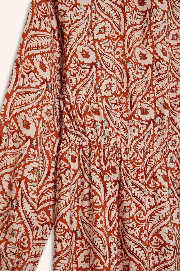 Gömlek Yaka Desenli Uzun Kollu Maxi Elbise E5248AX25SP - 8