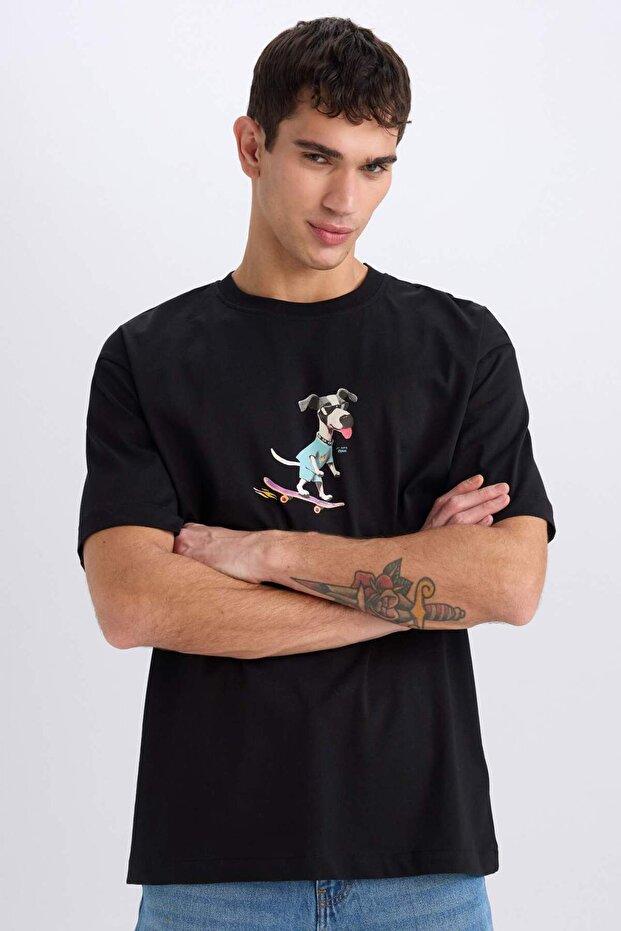 100% Cotton Boxy Fit Crew Neck Printed Short Sleeve T-Shirt D7354Ax25Sp