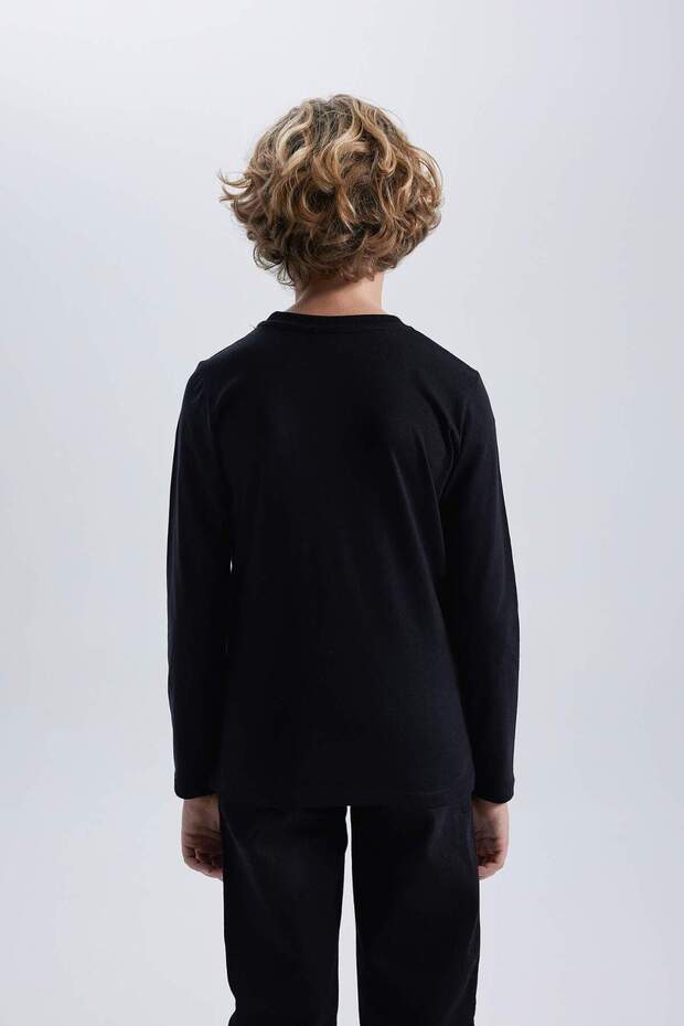 Erkek Çocuk Bisiklet Yaka Basic Düz Uzun Kollu Tişört B7771A8NS - 5