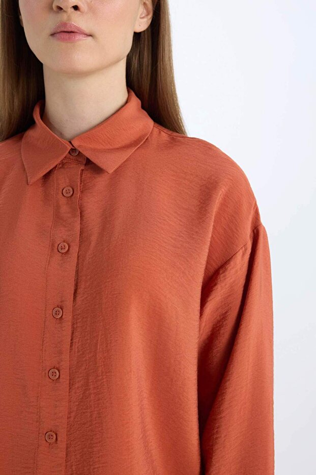 Relax Fit Basic Düz Uzun Kollu Gömlek Tunik D7346AX25SP - 5