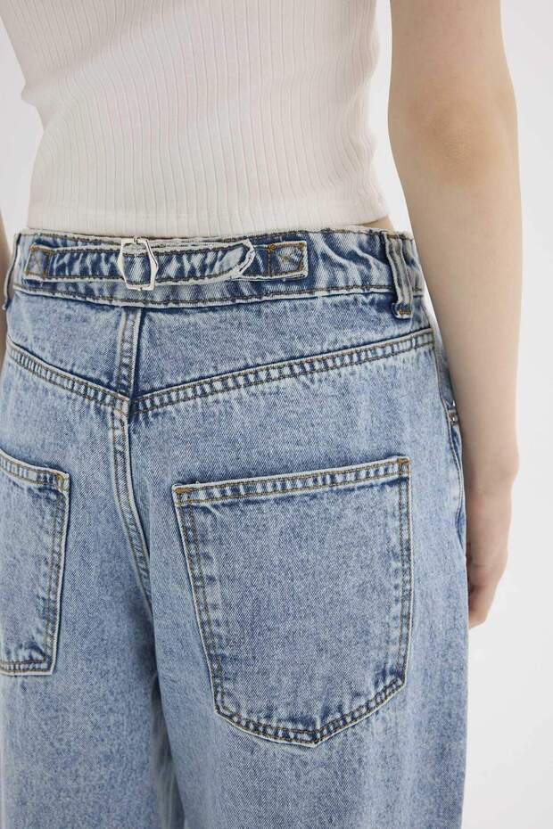 Baggy Fit Yüksek Bel Düz Paça Uzun Jean Pantolon D7964AX25SP - 7