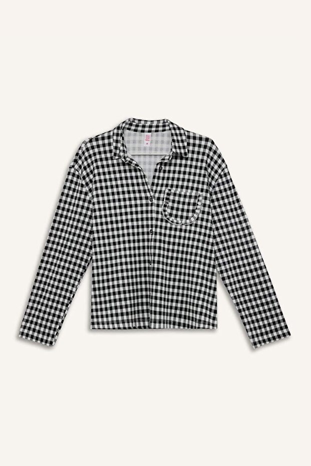 Pijama Takımı Kareli Uzun Kollu Üst Beli Lastikli Uzun Alt-Fall in Love E3464AX25SP - 8