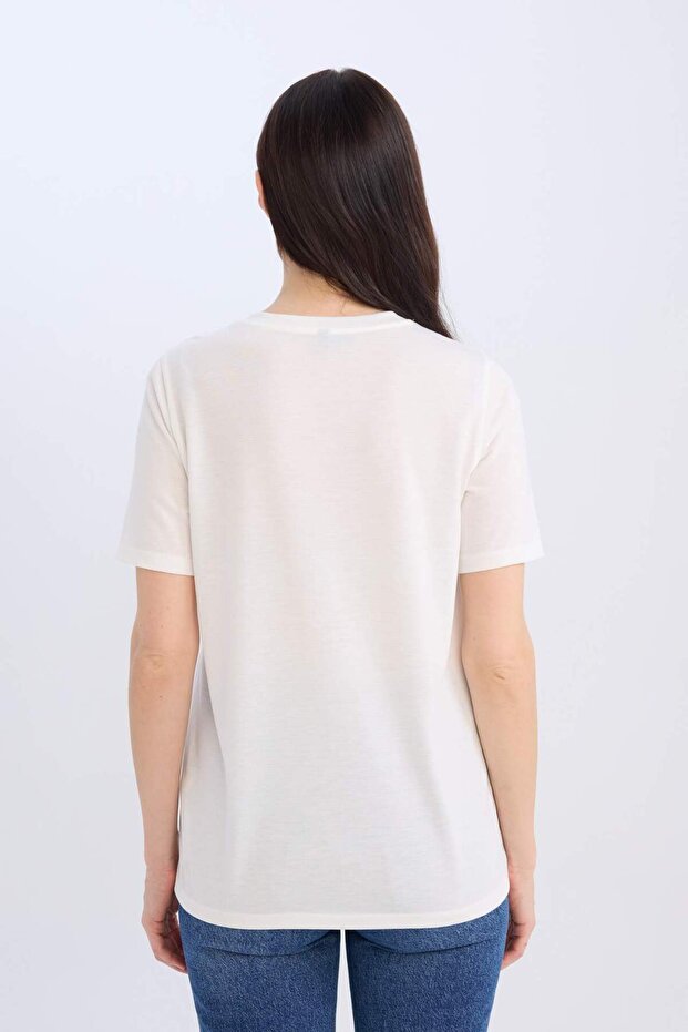 Regular Fit Bisiklet Yaka Baskılı Kısa Kollu Tişört E3026AX25SP - 5