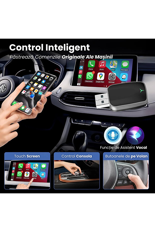 Adaptor Wireless CarPlay/Android Auto Vala Tech®, 5.8GHz, Bluetooth 5.3 - 2