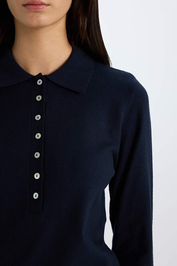 Regular Fit Polo Yaka Basic Düz Triko Kazak D6259AX25SP - 6