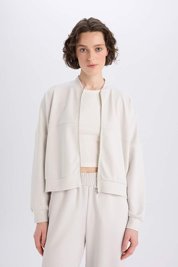 Relax Fit Hakim Yaka Basic Düz Fermuarlı Soft Touch Sweatshirt E5817AX25SP - 4