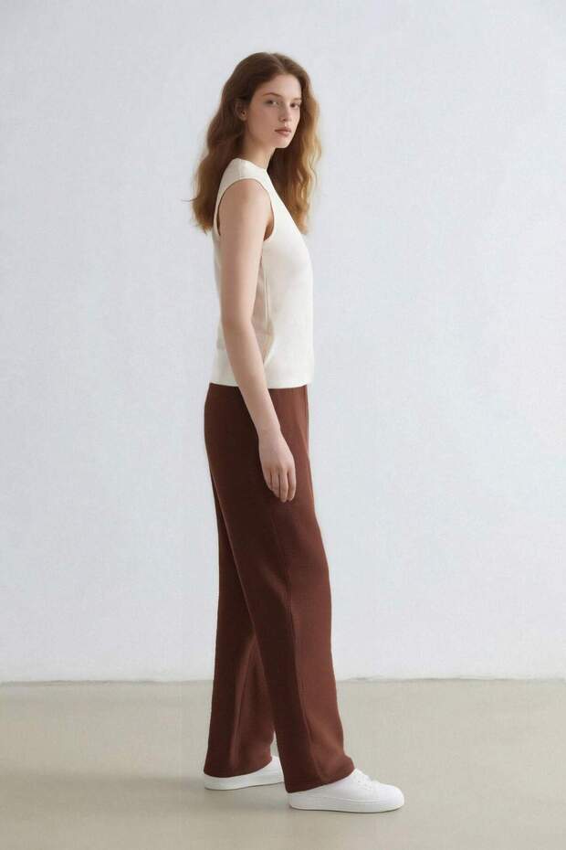 Jogger Pantolon Keten Görünümlü Cepli Yüksek Bel Düz Paça R0433AZ25SP - 5