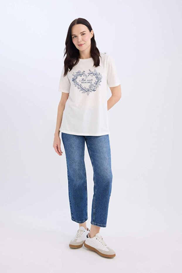 Regular Fit Bisiklet Yaka Baskılı Kısa Kollu Tişört E3026AX25SP - 2