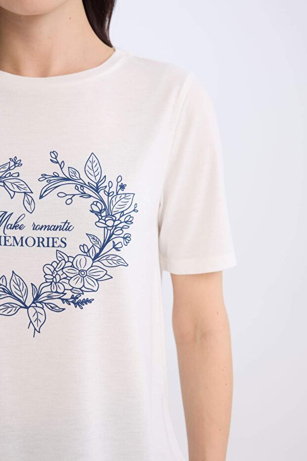 Regular Fit Bisiklet Yaka Baskılı Kısa Kollu Tişört E3026AX25SP - 4