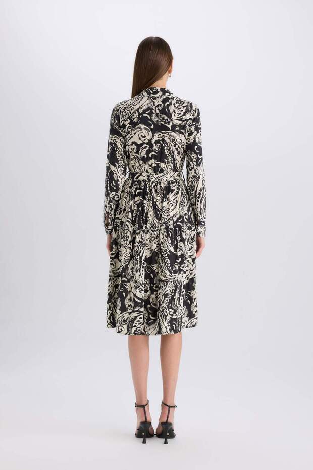 Gömlek Yaka Desenli Uzun Kollu Kuşaklı Midi Elbise E5995AX25SP - 5